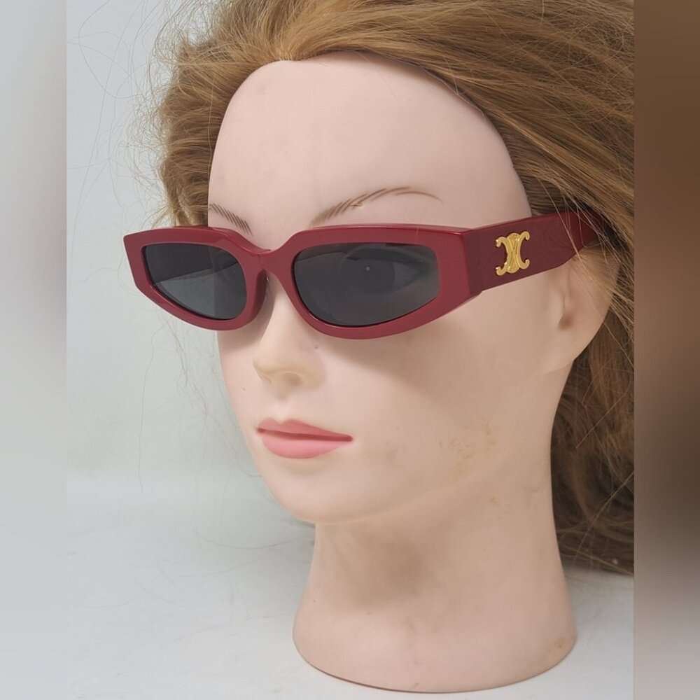 Celine Burgundy Cat-Eye Sunglasses with Gold Logo